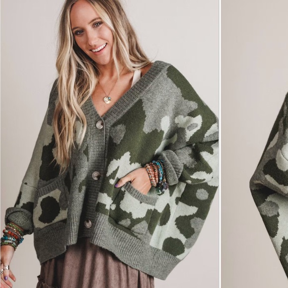 BUCKETLIST Sweaters - BUCKETLIST Oversized Camo Cardigan